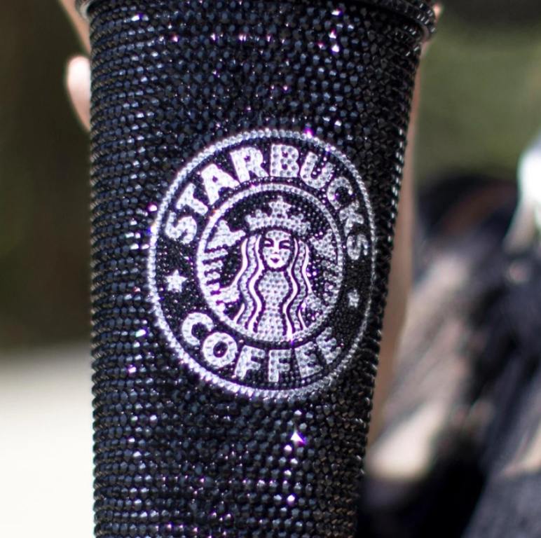 black rhinestone jennifer lopez inspired starbucks cup